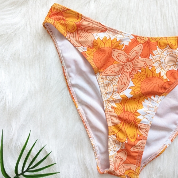 Orange and white floral bikini bottom size S M L - Picture 4 of 5